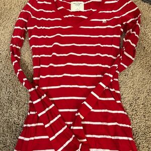 Abercrombie Red and White Striped Long Sleeve Top